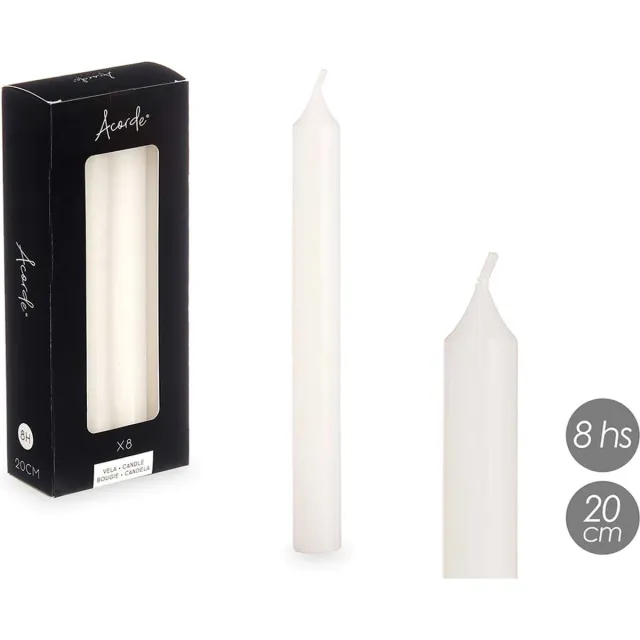 Acorde Kaarsen - Wit - 4 x 6 x 15 cm - +/- 8 Branduren - Zeer Luxe Geurloze Kaarsen - Woondecoratie - Kerst - Feestdagen - Set 8 Stuks!!!