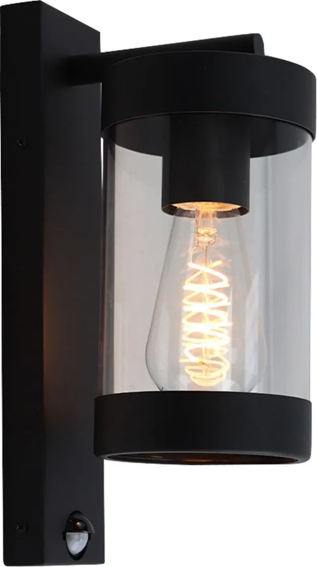 Olucia MUSA - Buitenmuurlamp met bewegingssensor - Zwart / Transparant - Vorm: Rechthoek