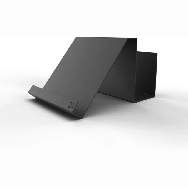 Steellish Kookboekhouder | Kitchen Butler | Zwart | met extra opbergvak | uniek design | Aluminium | 45 × 25 × 20 cm