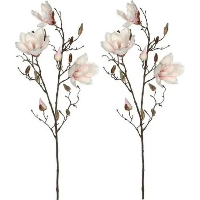 Mica Decorations Kunstbloemen Magnolia takken - 2x - 90 cm - creme wit/roze - Kunst zijde - Boeket - stelen - siertakken