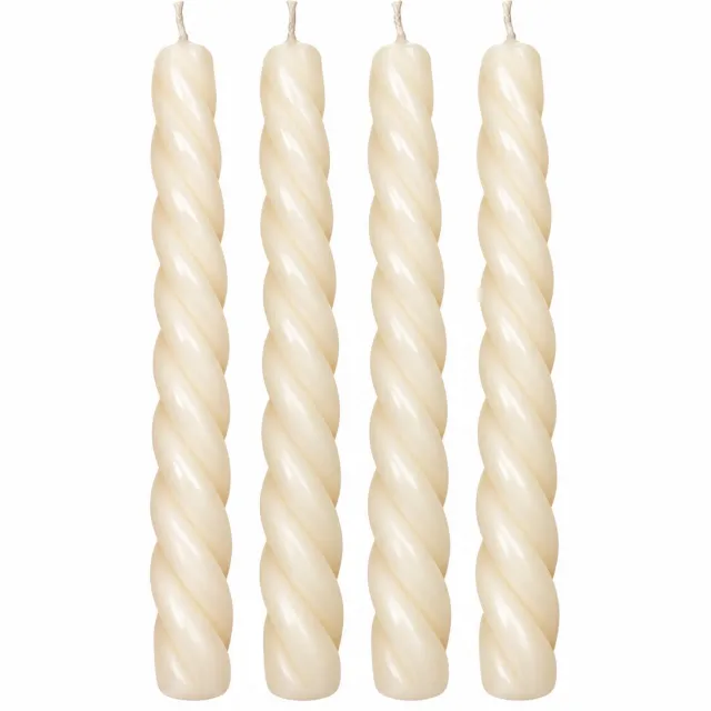 Geur & Klasse Gedraaide Dinerkaarsen - Set van 4 - Naturel Crème - 26 cm - Handgemaakt naturel/crème