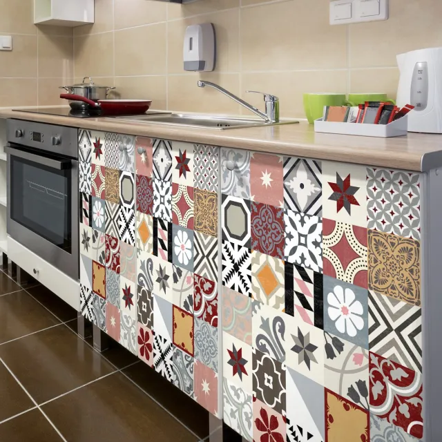 Ambiance Sticker Meubeldecoratiestickers - 30 authentieke HURIVIA cementtegel meubelstickers - 30 stickers 20x20cm Multi color