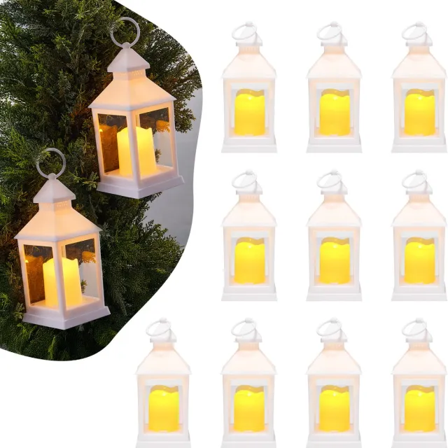 Vevor 12-Pack Decoratieve Kaarslantaarns, Elektrische Led Vlamloze Kaarsen, Kunststof Houders met Glas, Wanddecoratie voor Veranda'S, Bruiloftstafels, Feesten, Boerderijen, Wit, 105x105x240 mm