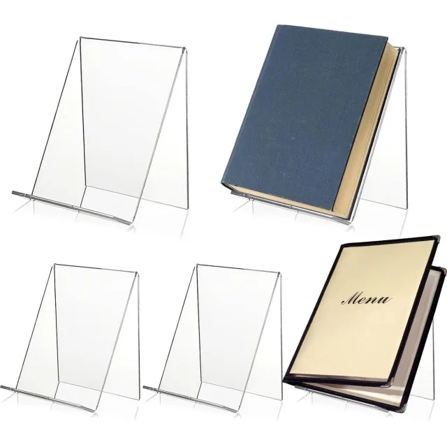ONVAYA 5 stuks acryl boekensteunen, boekenstandaard, acrylstandaard, productdrager, schuine standaard, brochurehouder, boekenstandaard voor boeken, fotoalbums, fotoboeken, kunstwerken, CD 11 x 11,5 x 13 cm transparant