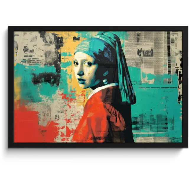 FrameYourWall Poster in lijst - Fotolijst 60x40 cm - Posters - Klassiek - Pareloorbel - Streetartstijl - Kleurrijk - Posterlijst zwart - Decoratie - Wanddecoratie woonkamer - Muurdecoratie slaapkamer Vrouw - Klassiek - Pareloorbel
