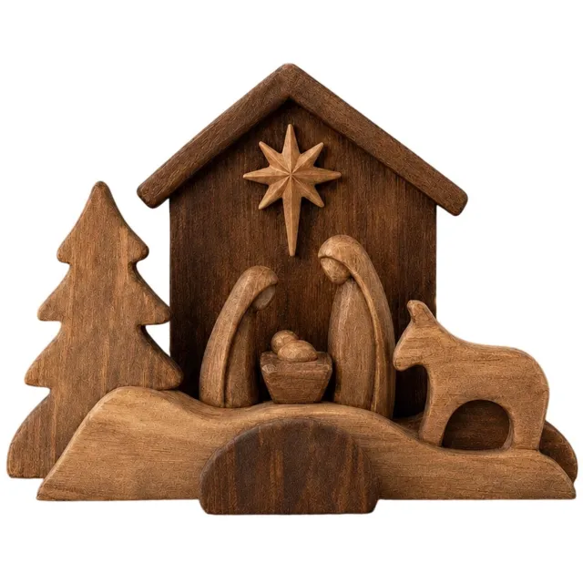 Famanu Kleine houten kerststal als religieus bureau ornament, perfect voor kerstdecoratie en het vieren van het kerstverhaal, een charmante toevoeging aan je interieur