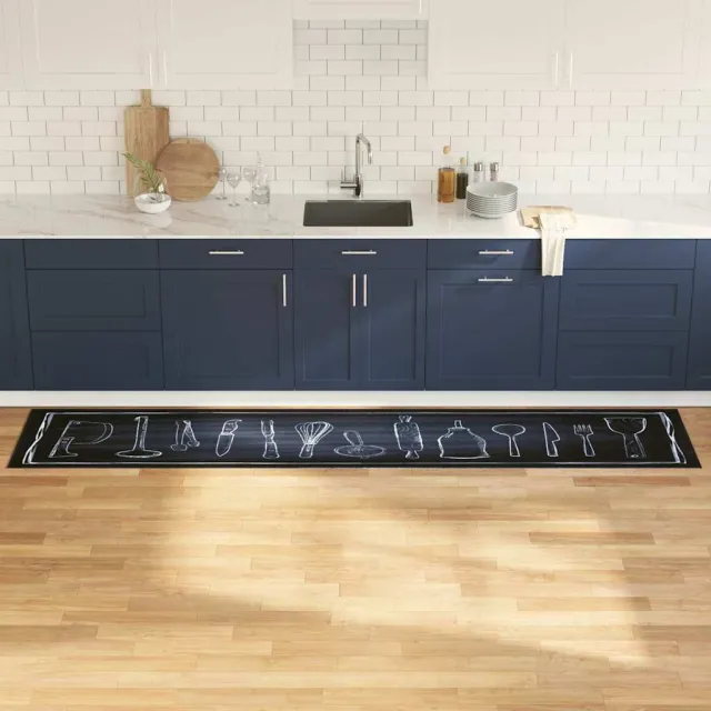 vidaXL Keuken Vloerkleed Zwart 300 x 60 cm Fluweel