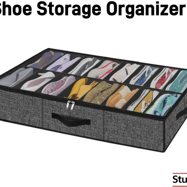 Stunq Schoenenopbergbox onder bed - 12 paar - opvouwbaar met versterkte handgrepen Grijs