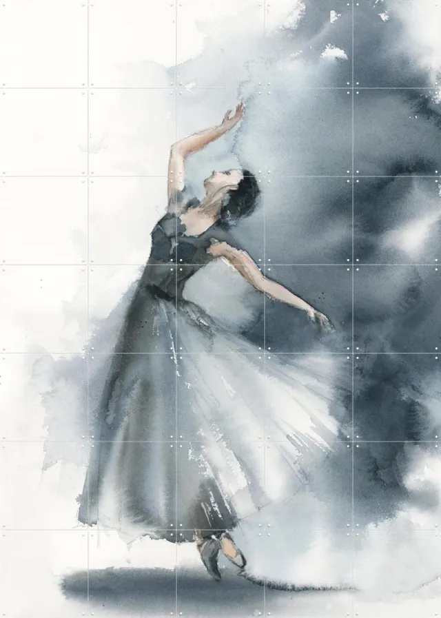 IXXI Ballerina Blue 4, Canot Stop Painting - 100 x 140 cm - Grote wanddecoratie en posters - Impressionisme, Aquarel, Slaapkamer, Woonkamer, Mensen Pastel kleuren / Koele tinten / Blauw / Monochroom