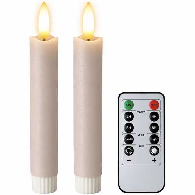Foryouliving LED kaarsen met flikkerende vlam 2x - Taupe - Afstandsbediening - Dinerkaars rustiek wax 15.5 cm - LED kaars batterij - Timer