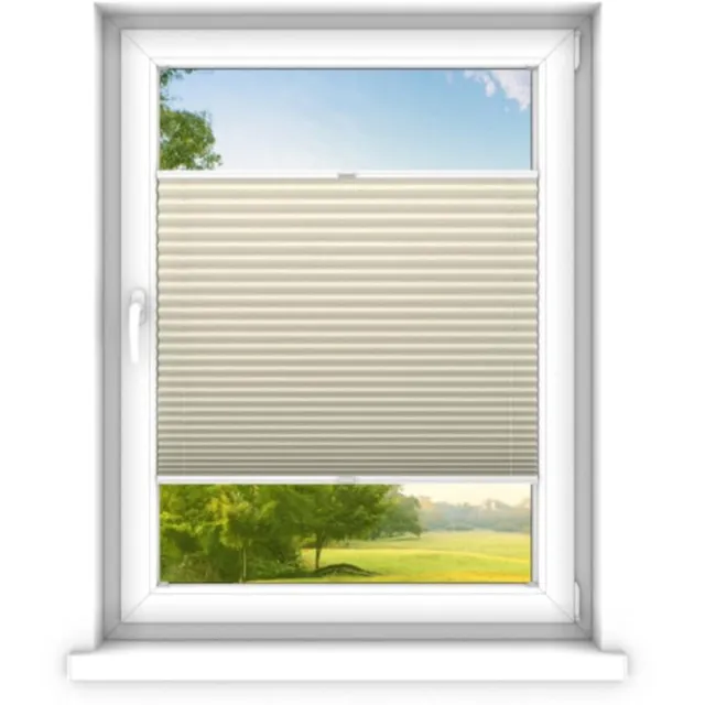 time4blinds Plisségordijn zonder boren op - Vouwgordijn - Plisségordijn privacy en zonwering - Eenvoudige installatie - Kant-en-klaar plisségordijn - 60x210 cm - Beige room Beige Cream