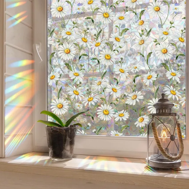 Cyslmuk 45x100 cm Daisy - Raamfolie - Decoratieve bloem raam privacyfolie - dubbelzijdige statische glas raamfolie voor huis, kantoor, woonkamer, kamer, slaapkamer, glas, raam, deur, decoratie