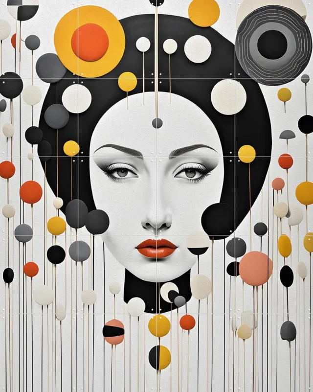IXXI Fae, Artclaud - 80 x 100 cm - Grote wanddecoratie en posters - Grafisch Ontwerp, Portretten Oranje / Zwart en wit / Geel