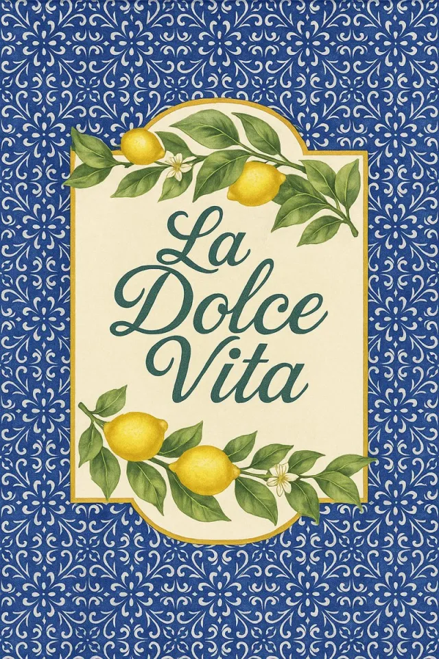 Poster La Dolce Vita Poster Ingelijst – Italiaans Tegel Design met Citroenen – 30 x 42 cm Inclusief Zwarte Lijst – Keuken & Woondecoratie Geel