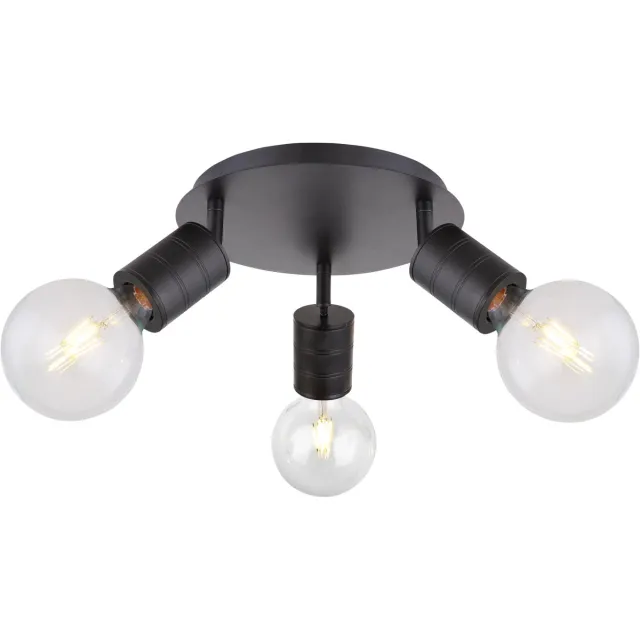 Globo Plafondlamp, plafondspot, verstelbare spots, woonkamerlamp, zwart, D 28 cm