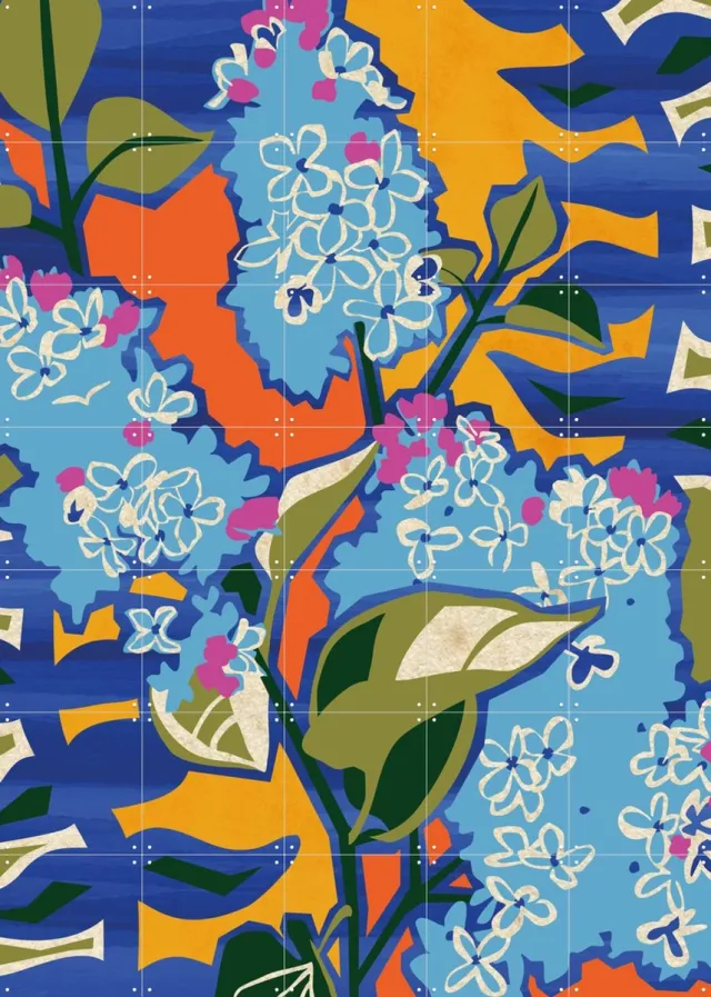IXXI Lilac, Megan Gallagher - 100 x 140 cm - Grote wanddecoratie en posters - Grafisch Ontwerp, Illustraties, Speels, Kleurrijk, Slaapkamer Blauw / Oranje