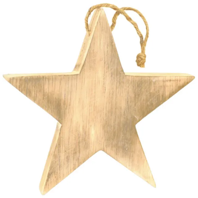 Woodart Houten deco hanger Kerst - Naturel Ster - 19 cm hoog - decoratie - met jute touwtje