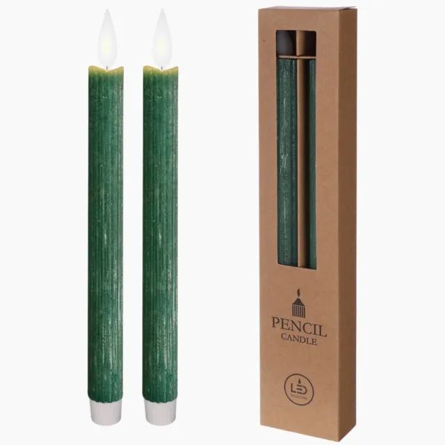 ZoeZo Design ZoeZo LED Kaarsen 25cm - Set van 2 Dinerkaarsen - Flikkerende Vlamlicht - Werkt op Batterijen - Met Timerfunctie - Kaars - Mosgroen