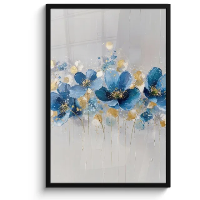 FrameYourWall Poster in lijst - Fotolijst 60x90 cm - Posters - Bloemen - Blauw - Abstract - Posterlijst zwart - Decoratie - Wanddecoratie woonkamer - Muurdecoratie slaapkamer
