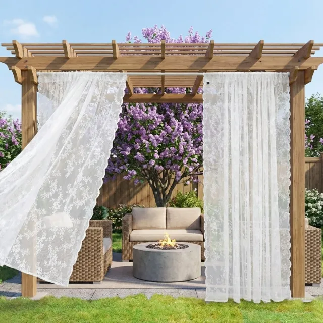 MUPOO Landelijk Vitrage Kant en Klaar kant en klaar Bloemenpatroon - Lichtdoorlatend -Transparant Vitrage Gordijn met Tunnelzoom voor Balkon, Terras en Tuindeur-150 x 130 cm - Wit-2 stuk Wit-2 stucks