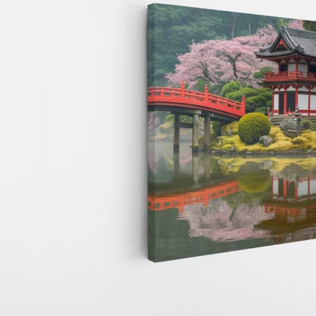 Saammp Canvas Schilderij - Japans landschap - Natuur - 100x100 - Foto op canvas - Wanddecoratie - Muurdecoratie Woonkamer - Slaapkamer decoratie - Canvas Print Multicolor
