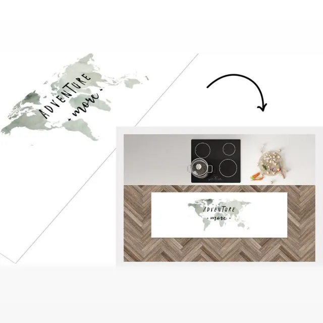 KitchenYeah Keukenloper - Loper keuken - Wereldkaart - Aquarelverf - Quotes - Keukenloper vinyl, foto 4