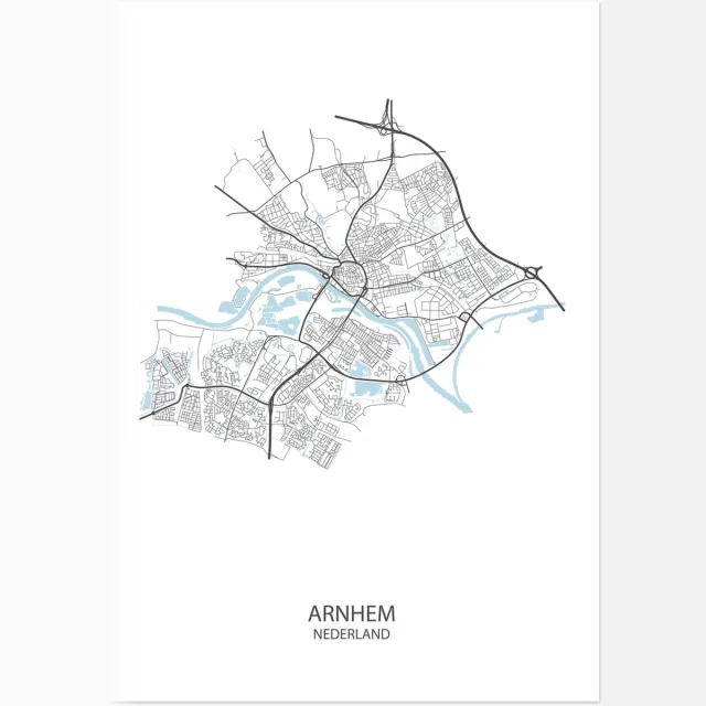 De Lange Koe Poster - Arnhem Plattegrond - 42 X 29.7 Cm - Wit
