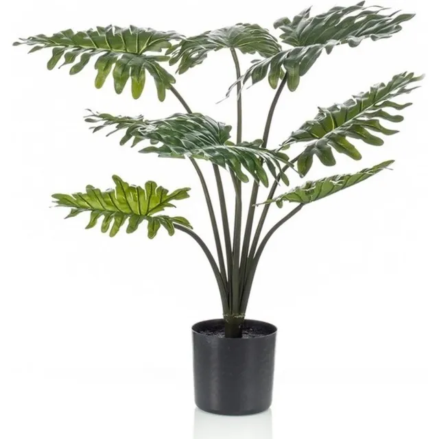 Bellatio Flowers & Plants Kunstplant Philodendron - 60 cm - Zwarte Pot - Onderhoudsvrije Kamerplant - Kunstplanten/nepplanten Groen