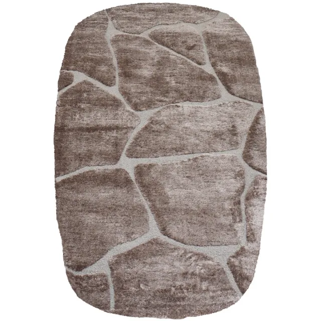 Veer Carpets Vloerkleed Macy Bruin - Rounded Corners 160 x 230 cm - Design Hoog-Laag Vloerkleed met Organisch Keien Patroon in Scandinavische / Japandi Stijl