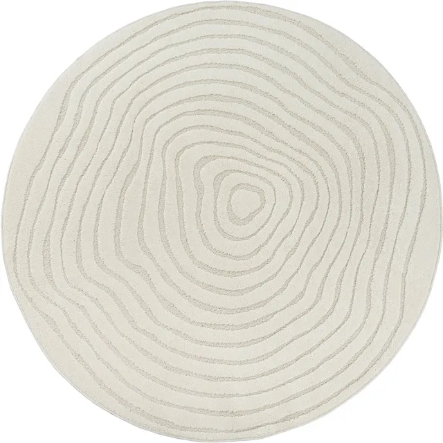 Mia´s Teppiche Mia’s Teppiche Atlas – rond vloerkleed met 3D structuur, fluweelzacht & modern design, crème, Ø 160 cm