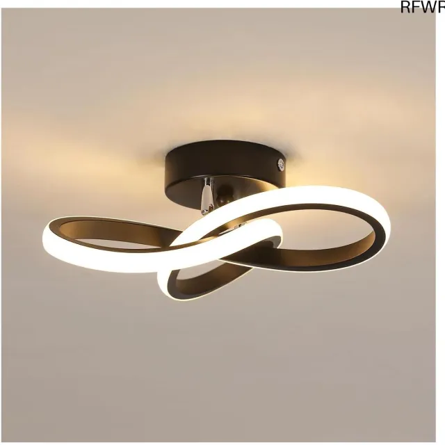 RFWR Moderne LED Plafondlamp 22W 2500LM Warm Wit Licht voor Hal, Keuken, Slaapkamer en Badkamer - Zwart, Diameter 25 cm