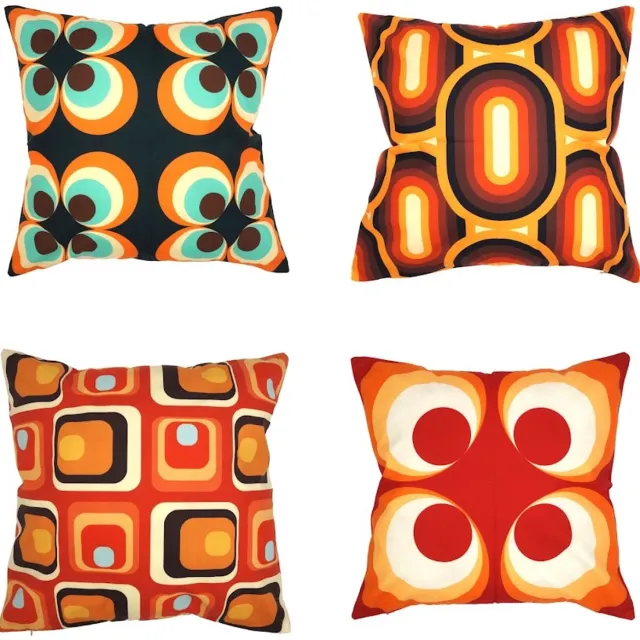 De Kussenkraam Kussenhoezen - Retro Flowerpower Hippie kussenhoes set van 4 - Formaat 45 x 45 cm - Exclusief binnenkussen bruin - rood - donkerblauw - créme