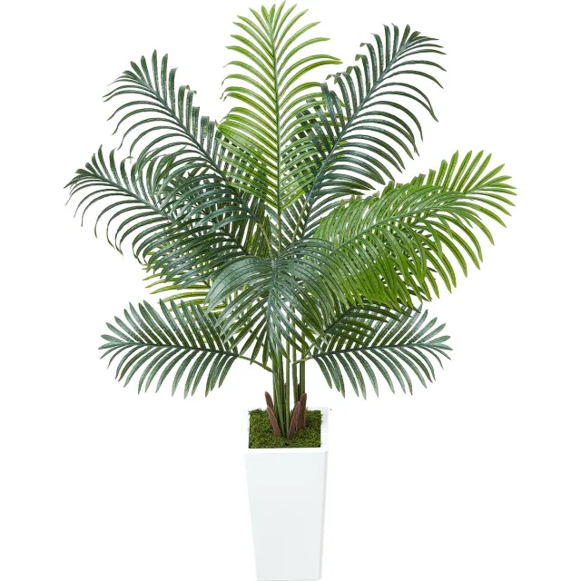Vevor Kunstmatige Areca Palmboom, 1,5 m kunstmatige tropische palmplanten met witte plantenbak, kunstzijden plant in pot, nepboom voor veranda's, woonkamers, patio's, huizen en kantoren groen