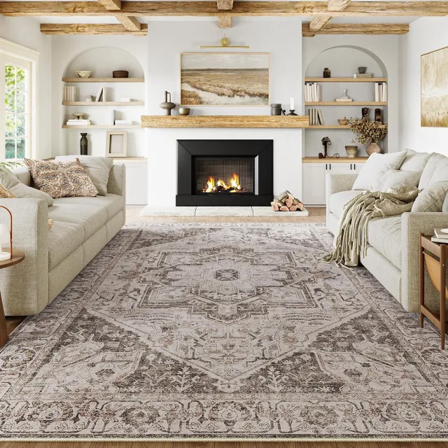 Ibenzoa Grote Bruin Vintage Vloerkleed 150x210 cm – Retro Design voor Diverse Interieurs