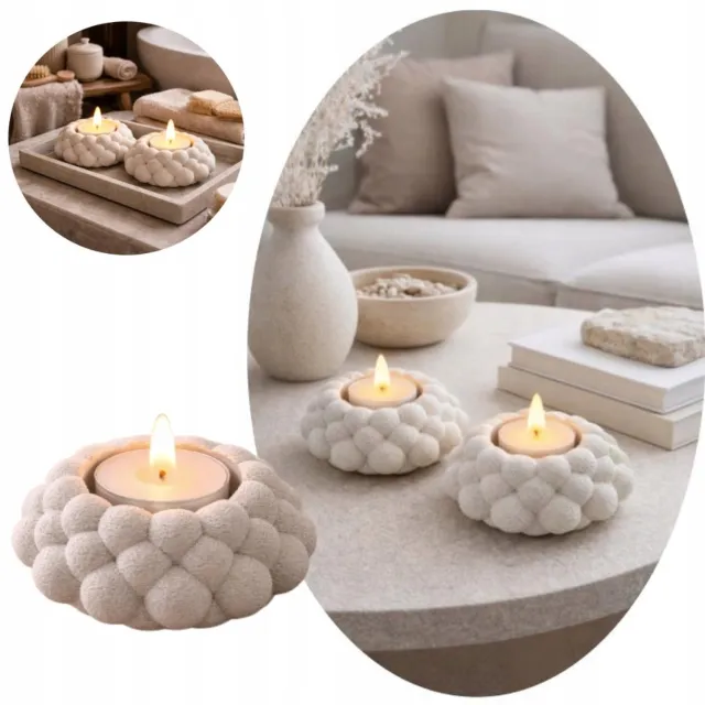 Home Moderne 3D Tealight Kaarshouder - Ivoorkleurig met LED Kaars