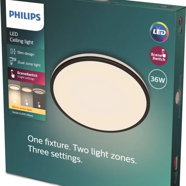 Philips Ozziet plafondlamp - rond - zwart - 36W
