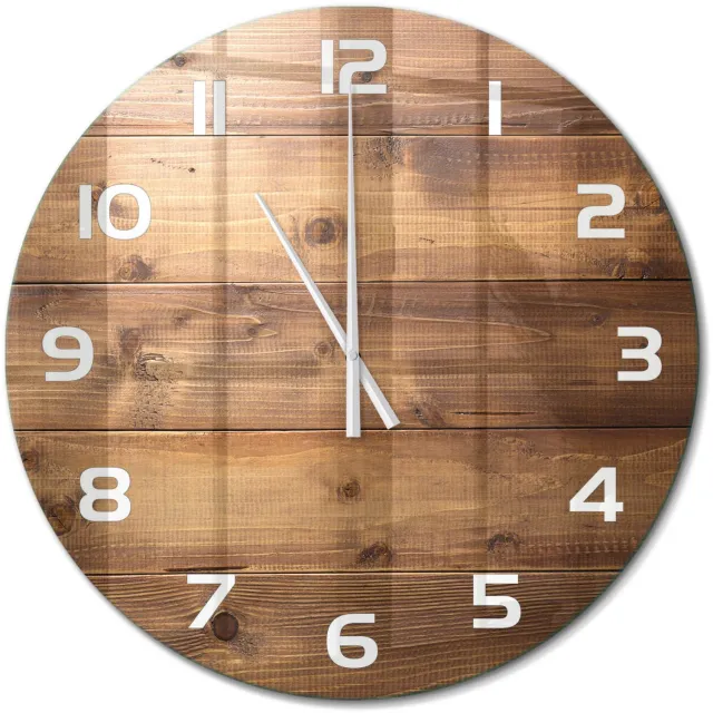 TULUP Wandklok - Houten achtergrond Glazen Klok Met Print - fi60 cm - Bruin Wandklok Glas Met Motief - Witte handen - Ronde Klok - Wandklok Glas Decoratie - Gekleurde Glazen Klok