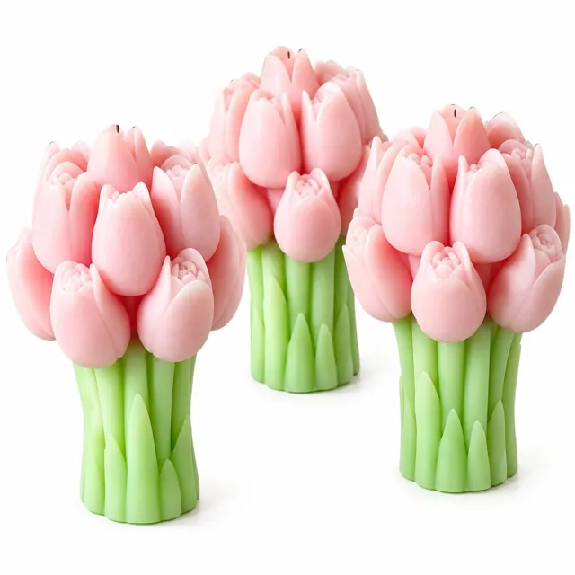 SWGOTA Roze geurkaars in tulpenboeketvorm - Shangri-La - met groene stelen en bladeren