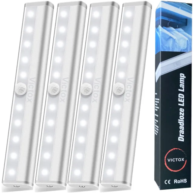 Victox Kastverlichting LED met bewegingssensor - Keukenverlichting draadloos - LED Kast Verlichting Draadloos - Bewegingssensor - Werkt op batterijen (4-PACK) wit 4--- pack