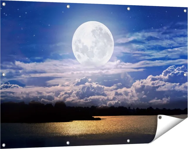 Gards Tuinposter Volle Maan bij het Water - 120x80 cm - Tuindoek - Tuindecoratie - Wanddecoratie buiten - Tuinschilderij Multikleur