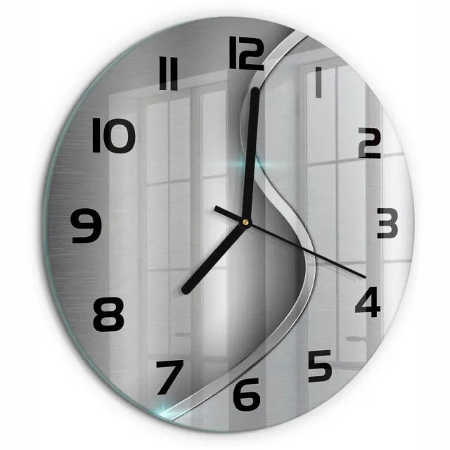 TULUP Wandklok - Metaalabstractie Gekleurde Glazen Klok - fi30 cm - Zilver Glazen Klok Met Print - Zwarte handen - Ronde Klok - Moderne Wandklok Glas - Wandklok Glas Decoratie