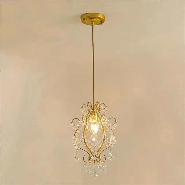 KZQ Vintage Kristal Hanglamp - E14 Fitting - Met 2 Meter Verstelbaar Snoer - Voor Slaapkamer Woonkamer Hal Eetkamer - Goud geel.5