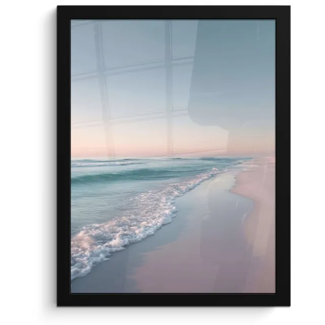 FrameYourWall Poster in lijst - Fotolijst 30x40 cm - Posters - Kustlijn - Pastel - water - Posterlijst zwart - Decoratie - Wanddecoratie woonkamer - Muurdecoratie slaapkamer