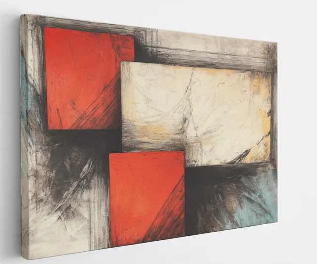 Saammp Canvas Schilderij - Rood geblokt - Abstract kunstwerk - 90x60 - Foto op canvas - Wanddecoratie - Muurdecoratie Woonkamer - Slaapkamer decoratie - Canvas Print Multicolor