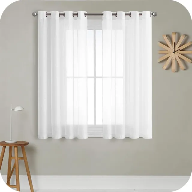 MrTrees Kant-en-klare voilegordijnen - elegant - 2 stuks - wit - linnenlook - 140x175 cm Kleur: Wit
