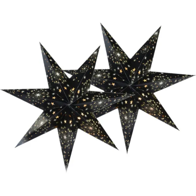 Decoris verlichte kerststerren - 2x - zwart - 60 cm - papier - op batterijen