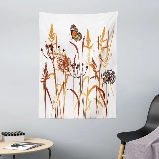 ABAKUHAUS Vlinderwandtapijt en sprei, compositie met bladeren, 110 x 150 cm, oranje bordeauxrood wit Oranje Bordeaux Wit