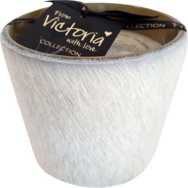 VICTORIA WITH LOVE Kaars - Geurkaars - Off White - Small - Glas bekleed met echte koehuid - Indoor GEBROKEN WIT