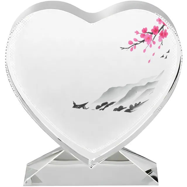 Mr Cadeautjes Fotokristal hart - design Rustige bergsfeer met botanische accentkleur | cadeau Wit