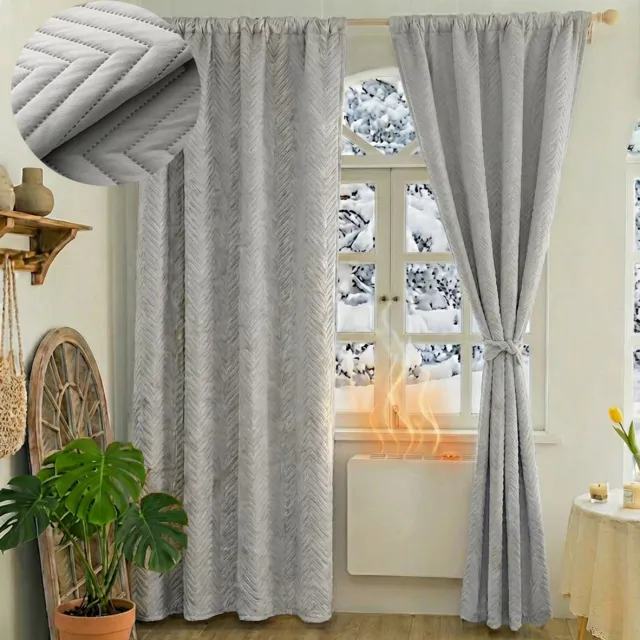 MUPOO isolerende thermische gordijnen verduisterend - 350gsm Zwaar Gequilt Pluche -Tochtwerend gordijnen tegen kou Voor woonkamer en slaapkamer- grijs-140x260cm-2 stuks
